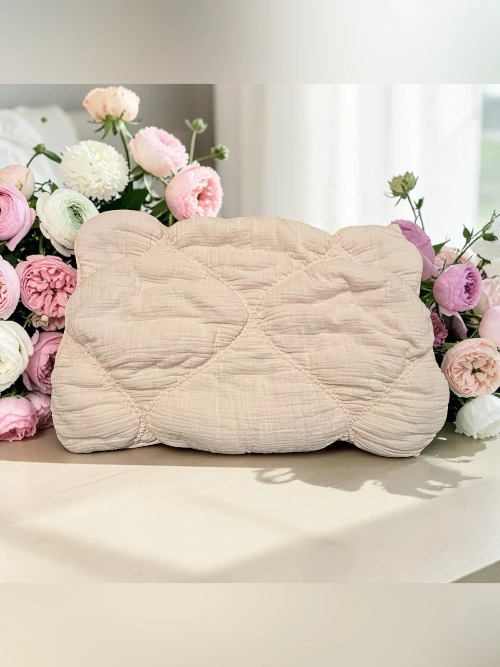 Pottery Barn Teen Quilted Muslin Pillow Sham Pale Pink Blush Cris Cross Puffy